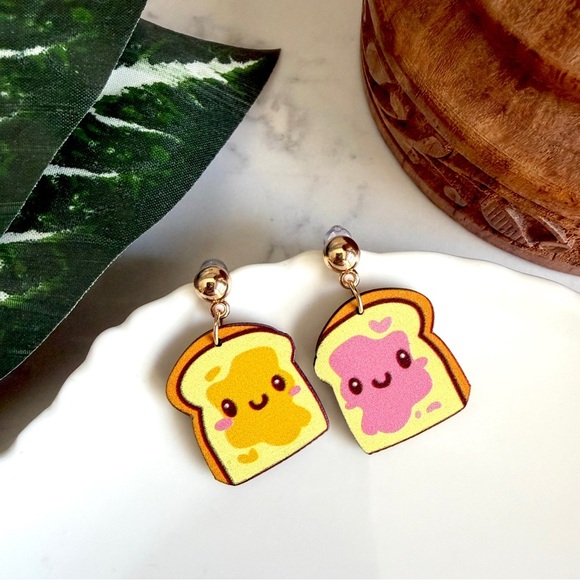 Jewelry - 2/$30🌵 Peanut Butter & Jelly Sandwich Earrings Acrylic Bread Slices Gift NEW